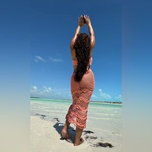 Orange Crochet Maxi Skirt Set